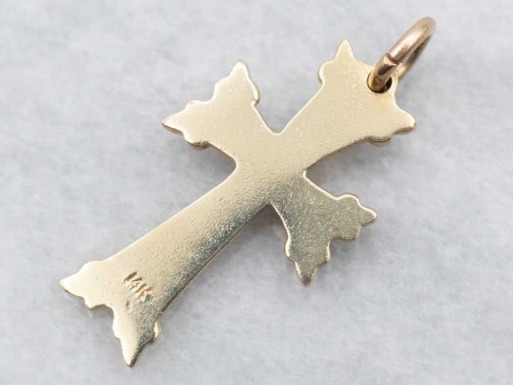 Yellow Gold Etched Cross Pendant - image 2
