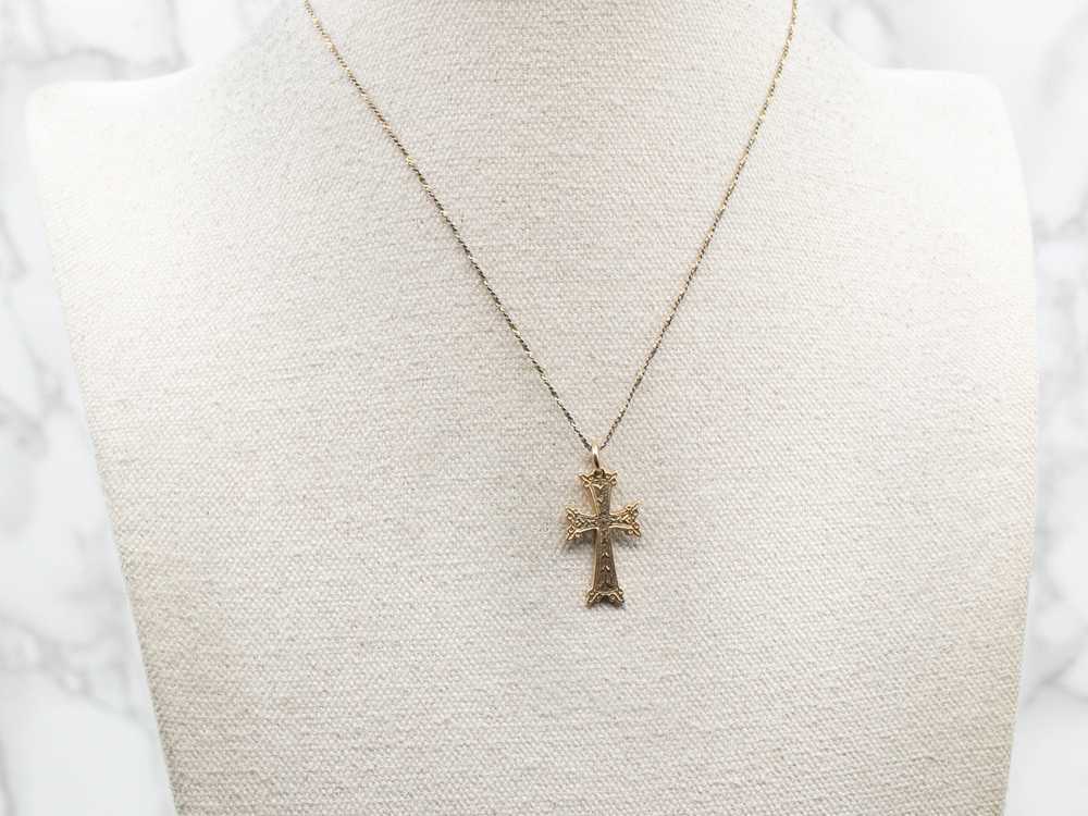 Yellow Gold Etched Cross Pendant - image 4