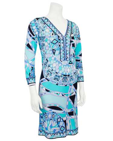 Emilio Pucci Blue Printed Long Sleeve Dress