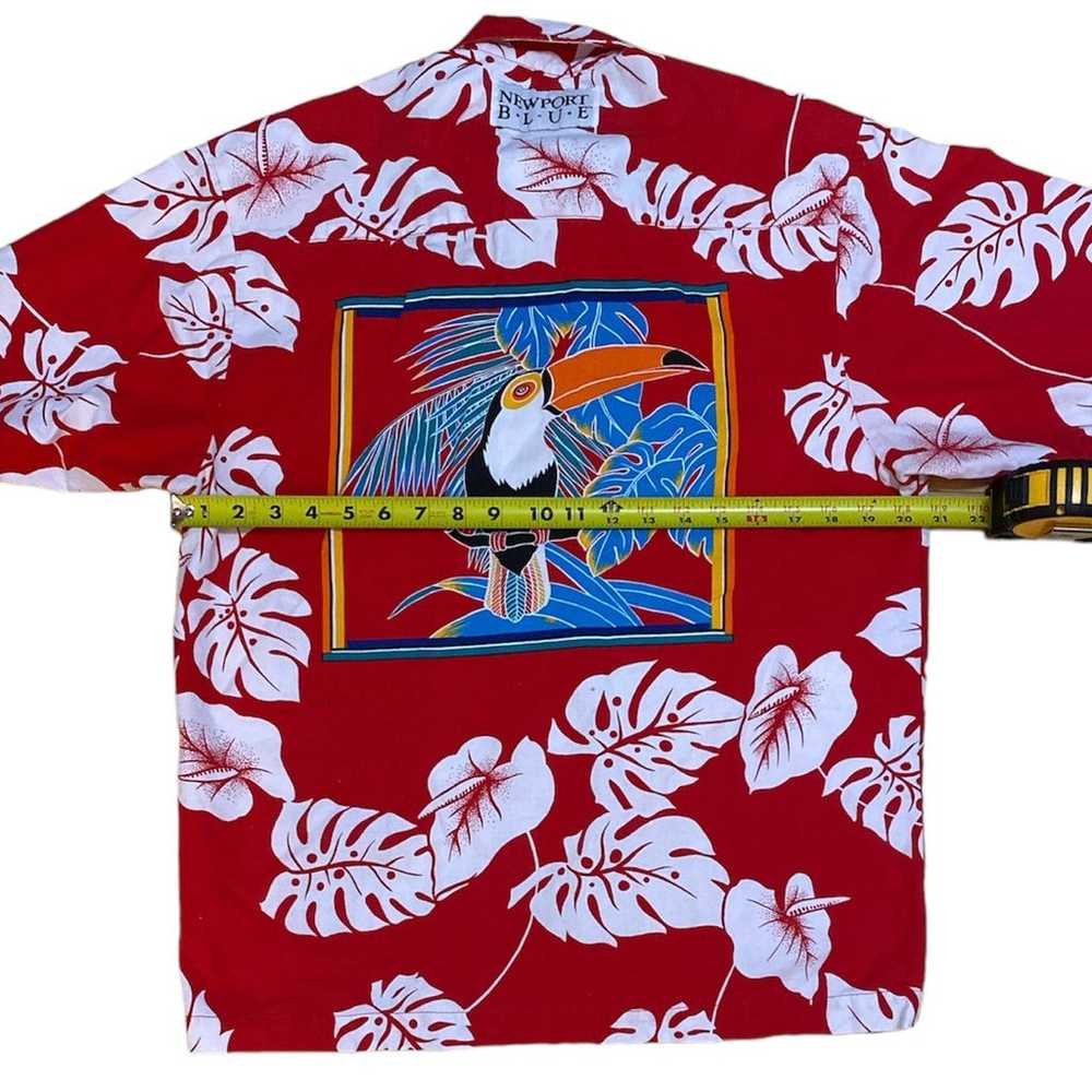 Newport Blue, Red Hawaiian Button Up Shirt Toucan… - image 2
