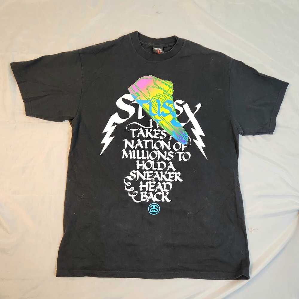 Vtg STUSSY Sneaker Logo t-shirt skateboarding L - image 1