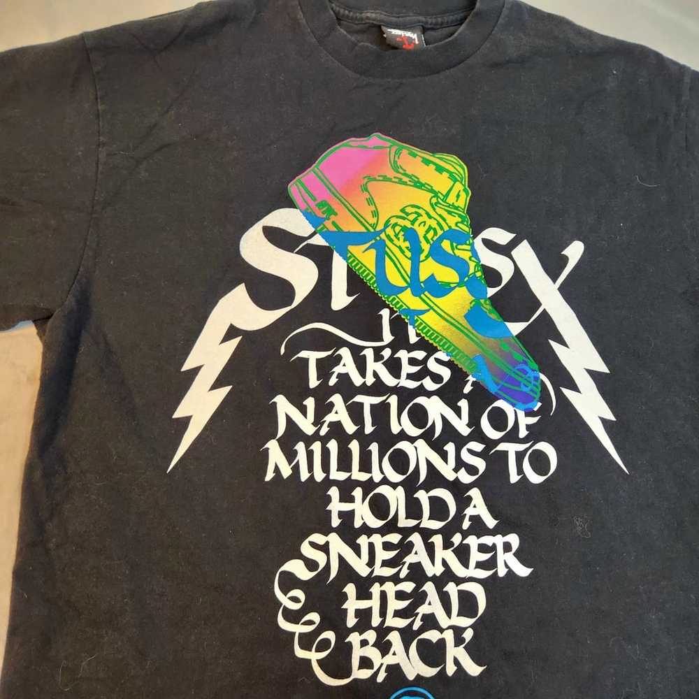 Vtg STUSSY Sneaker Logo t-shirt skateboarding L - image 2