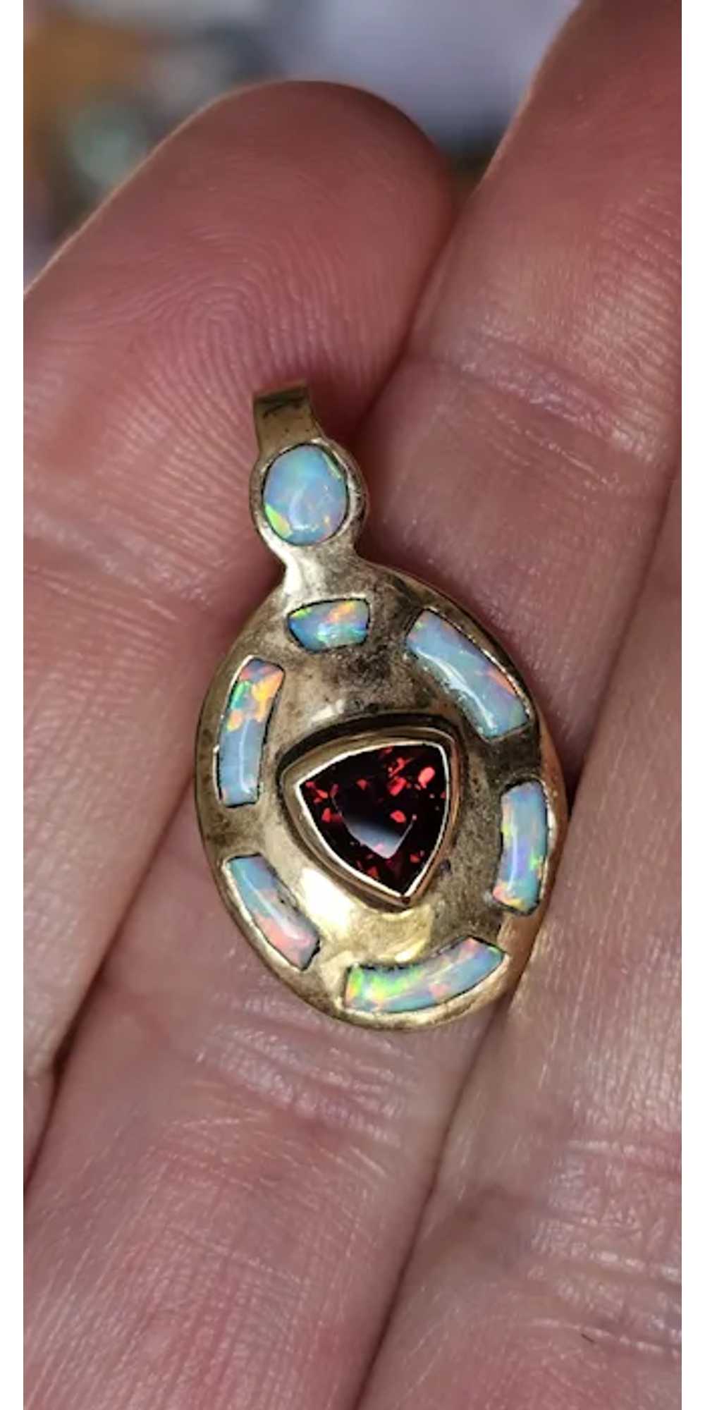 Vintage 14K Natural Opal & Red Garnet Pendant - image 10