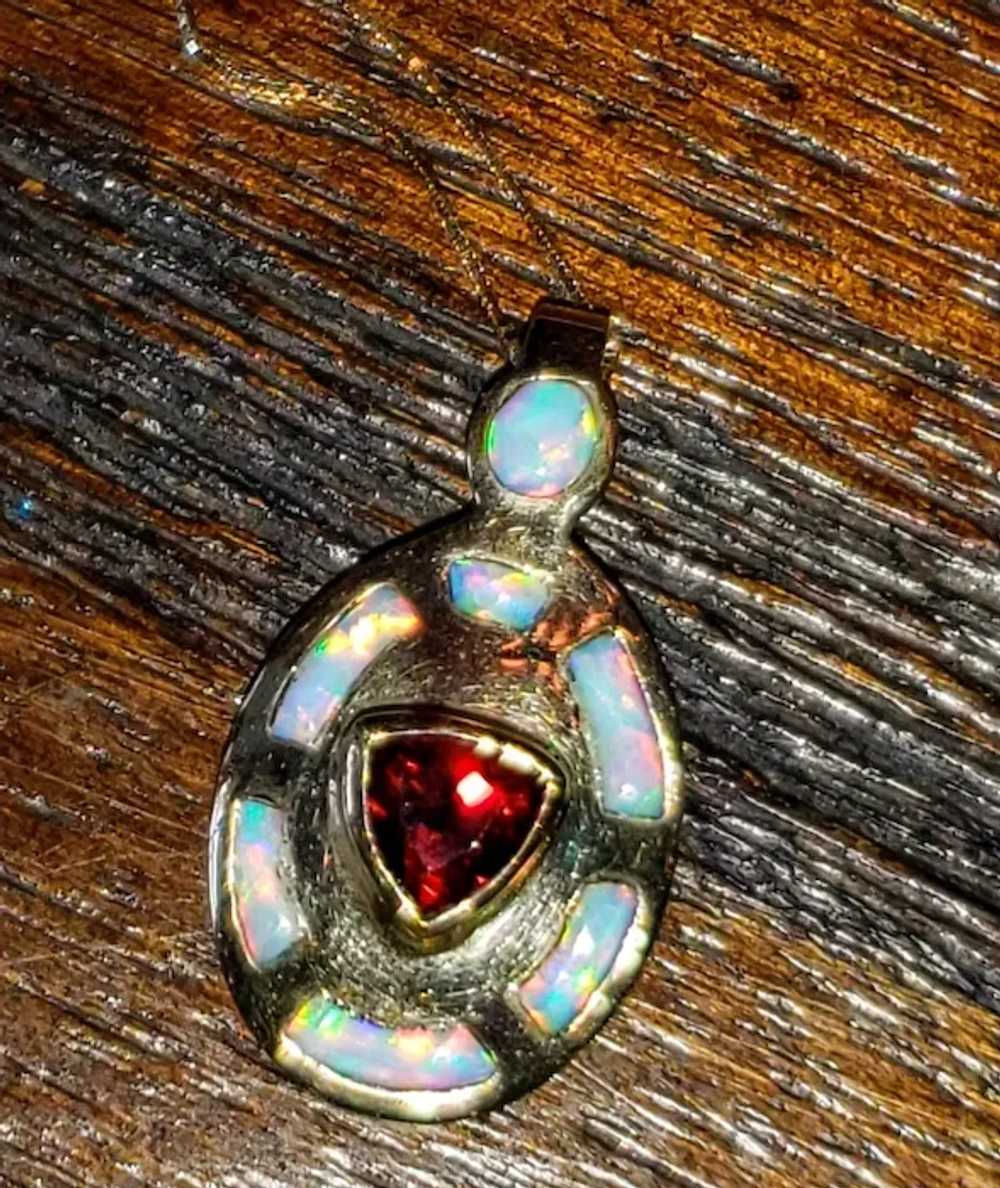 Vintage 14K Natural Opal & Red Garnet Pendant - image 12