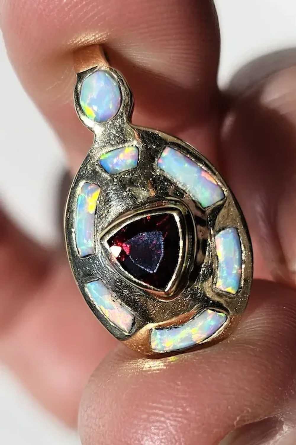 Vintage 14K Natural Opal & Red Garnet Pendant - image 3