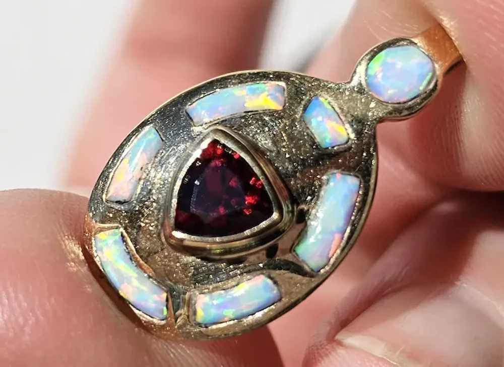 Vintage 14K Natural Opal & Red Garnet Pendant - image 4