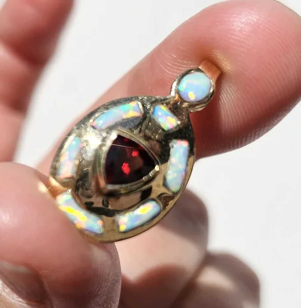 Vintage 14K Natural Opal & Red Garnet Pendant - image 5