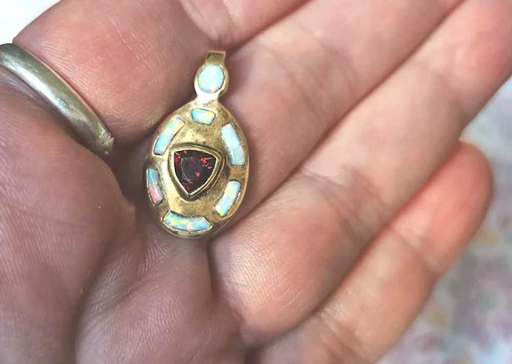 Vintage 14K Natural Opal & Red Garnet Pendant - image 6