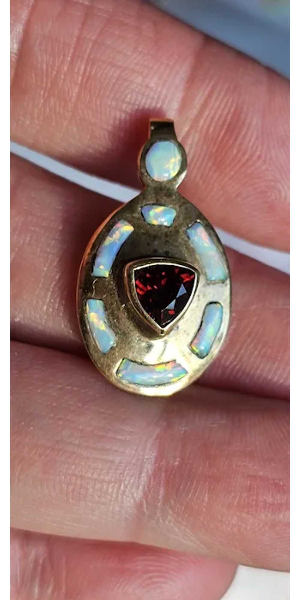 Vintage 14K Natural Opal & Red Garnet Pendant - image 7