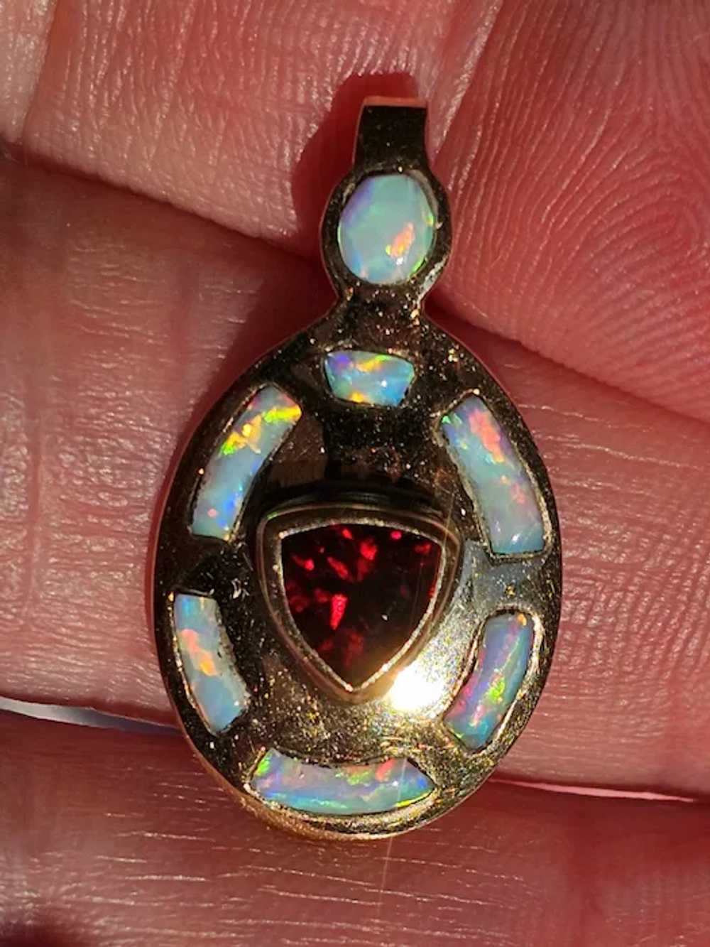 Vintage 14K Natural Opal & Red Garnet Pendant - image 8