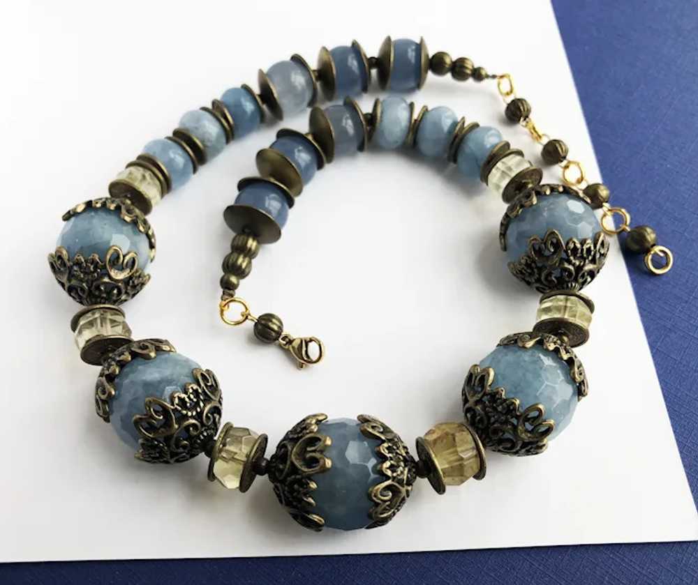 Large blue stone bead necklace, super chunky chal… - image 10