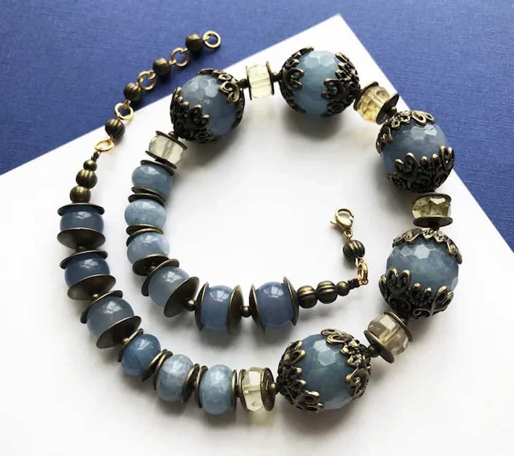 Large blue stone bead necklace, super chunky chal… - image 11