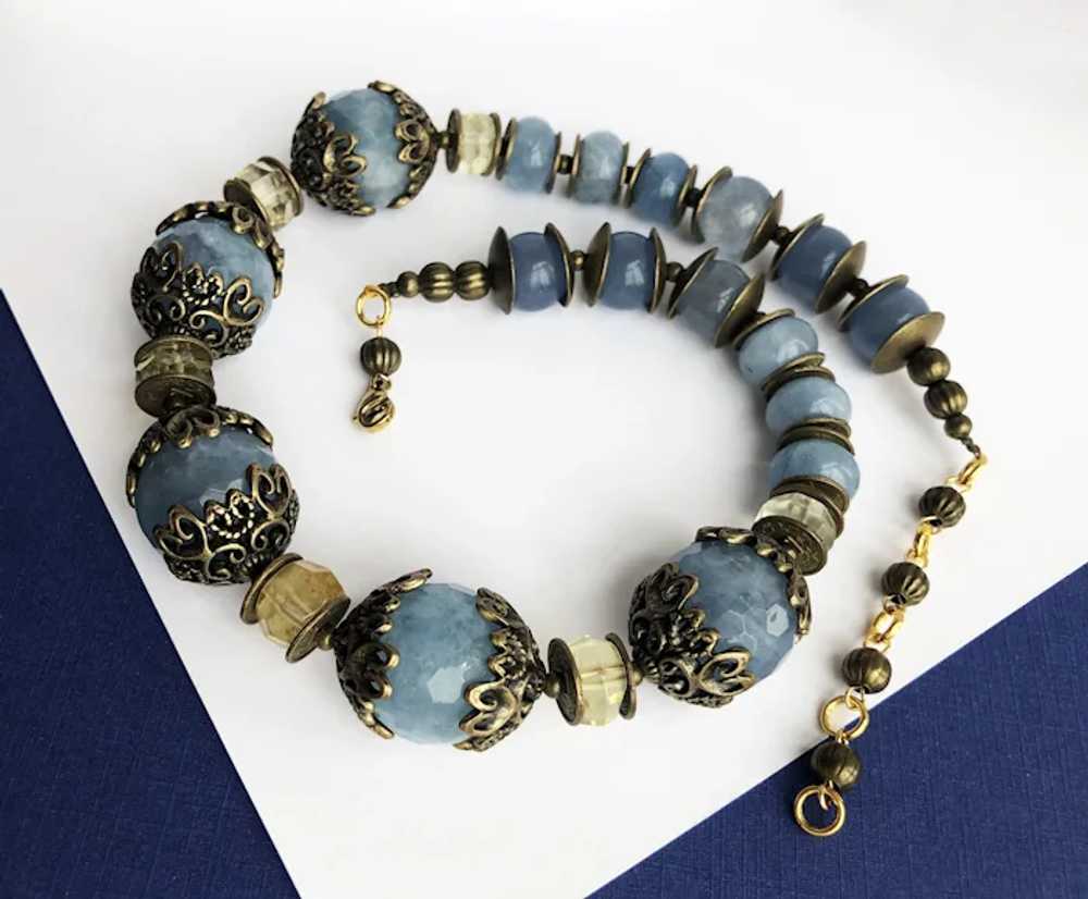 Large blue stone bead necklace, super chunky chal… - image 3