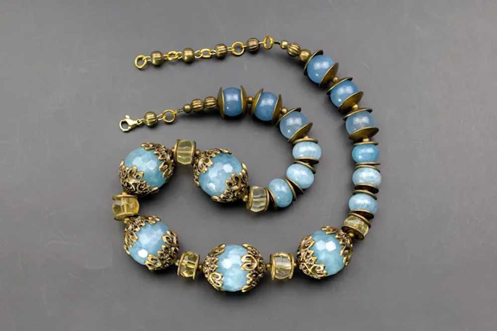 Large blue stone bead necklace, super chunky chal… - image 5