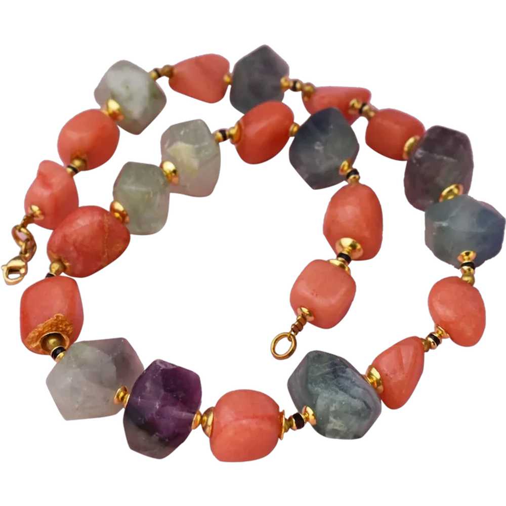 Colorful multi stone necklace, bold gemstone bead… - image 1