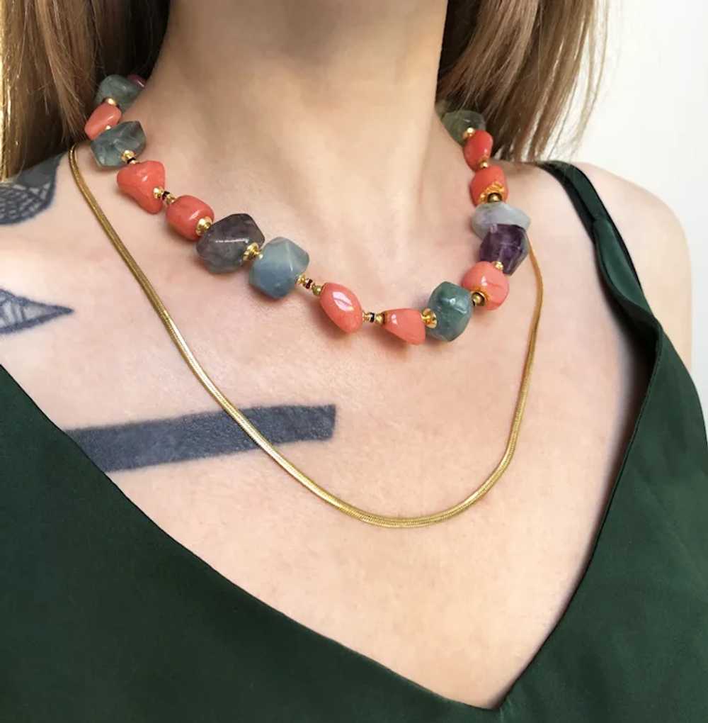 Colorful multi stone necklace, bold gemstone bead… - image 2
