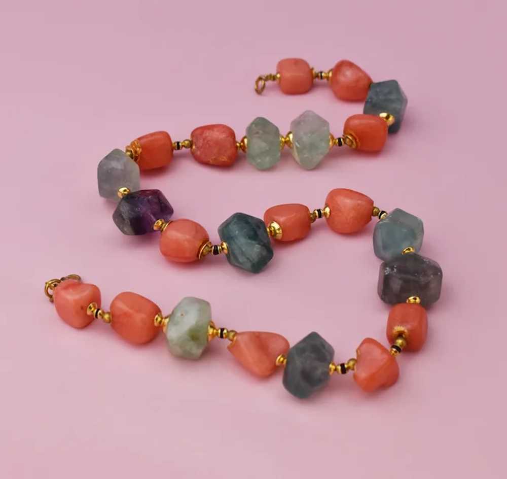 Colorful multi stone necklace, bold gemstone bead… - image 3