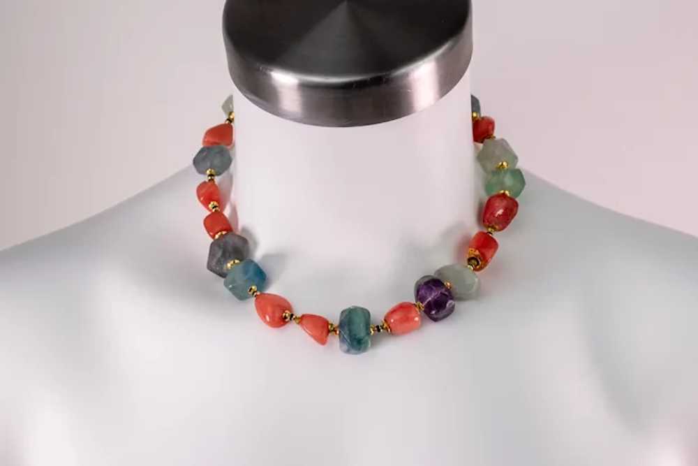Colorful multi stone necklace, bold gemstone bead… - image 4