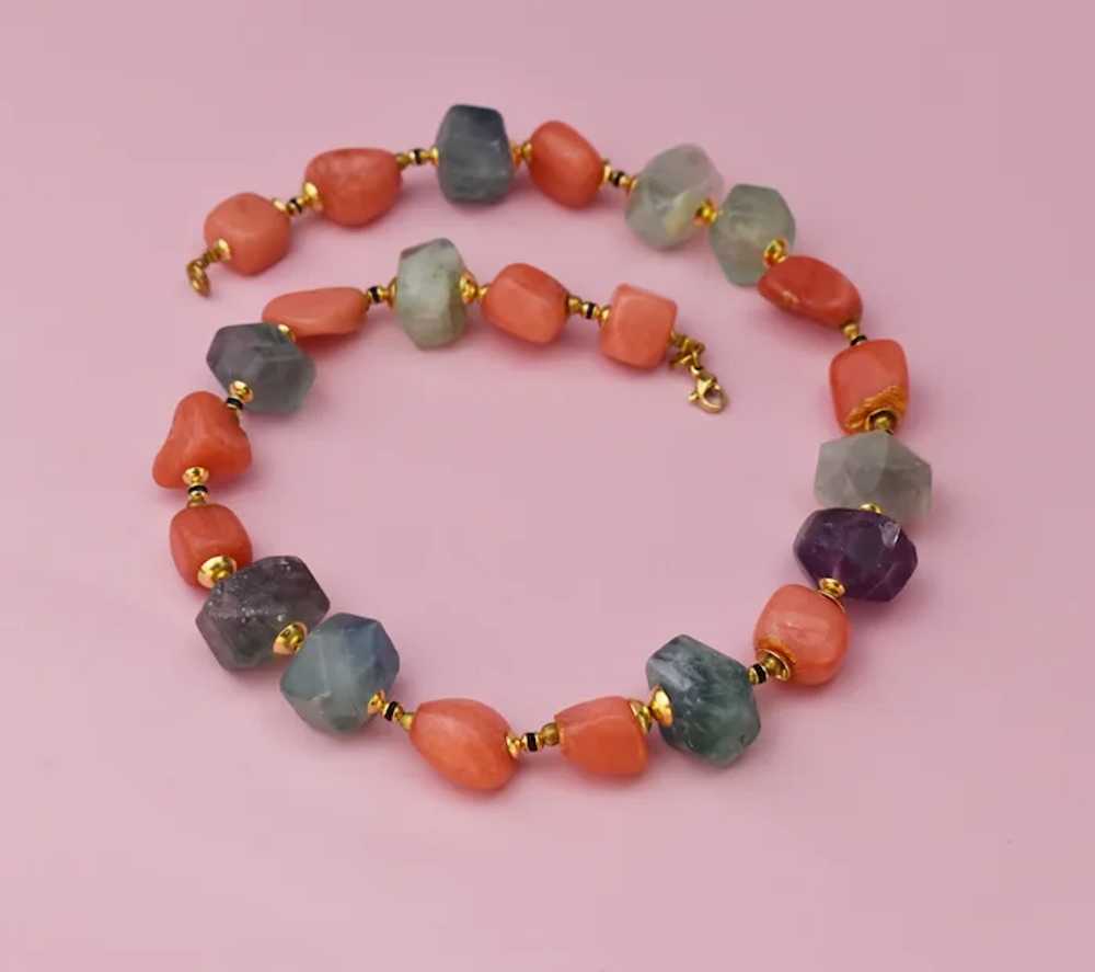 Colorful multi stone necklace, bold gemstone bead… - image 5