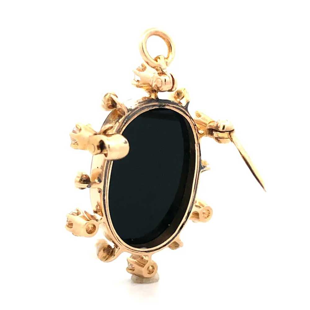 Victorian Onyx Cameo Pendant Brooch with Pearls a… - image 5