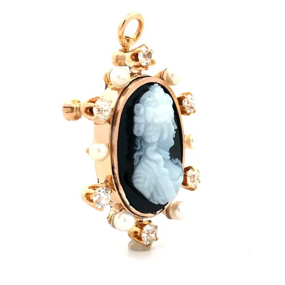 Victorian Onyx Cameo Pendant Brooch with Pearls a… - image 7