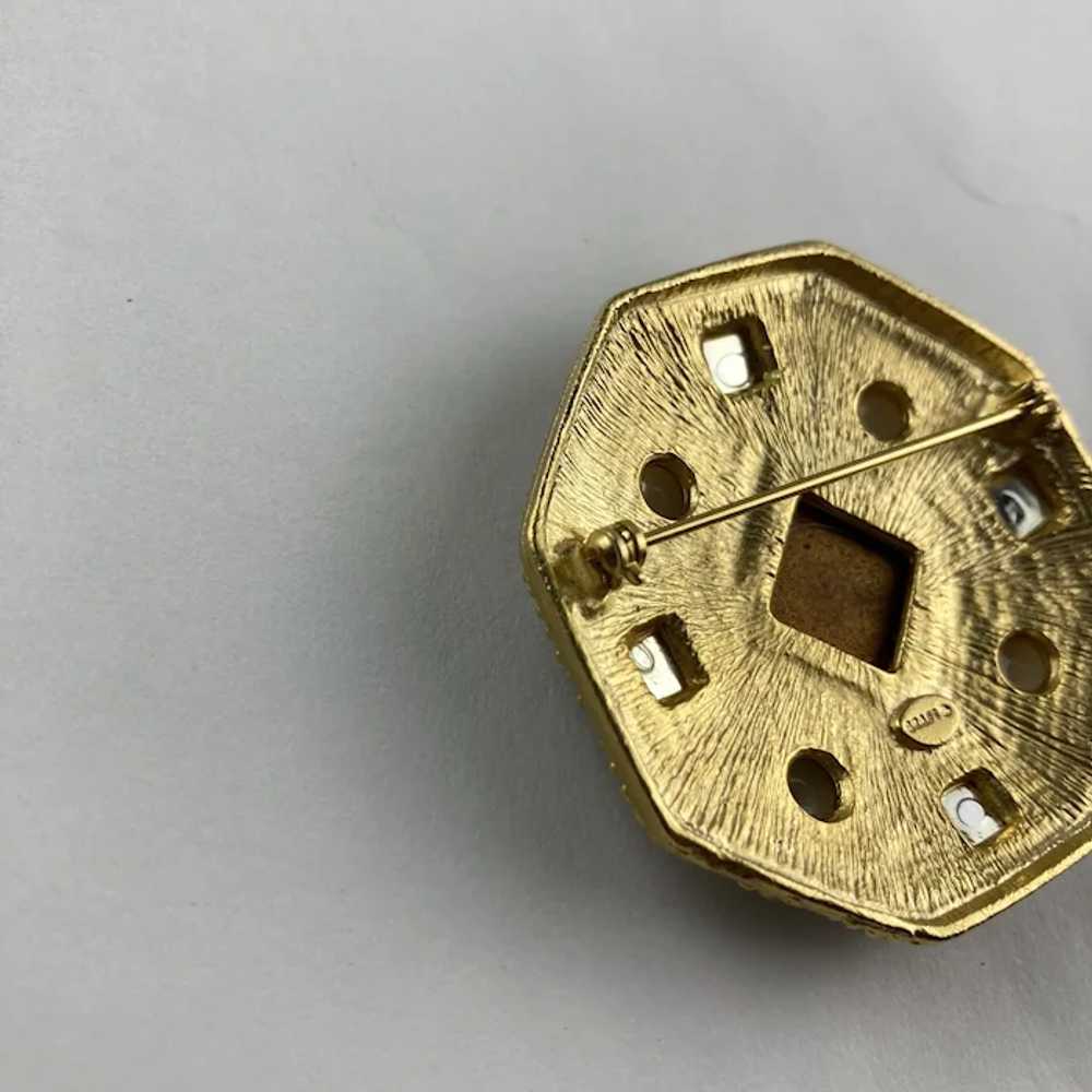 Bejeweled Shield Brooch in Gold Tone and Black En… - image 3