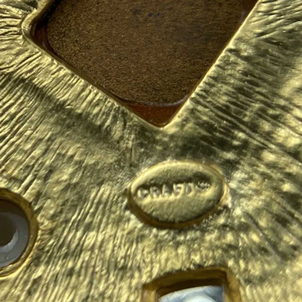 Bejeweled Shield Brooch in Gold Tone and Black En… - image 4