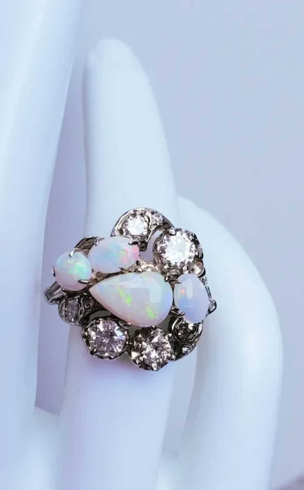 14K Opal Cluster & Old European Cut Diamonds Vint… - image 10