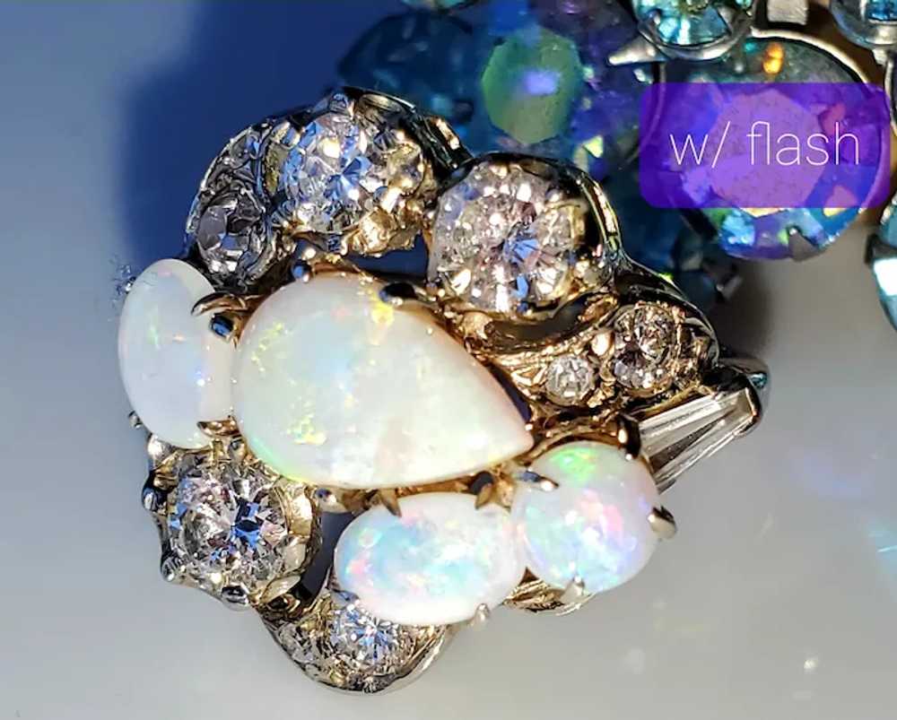 14K Opal Cluster & Old European Cut Diamonds Vint… - image 6