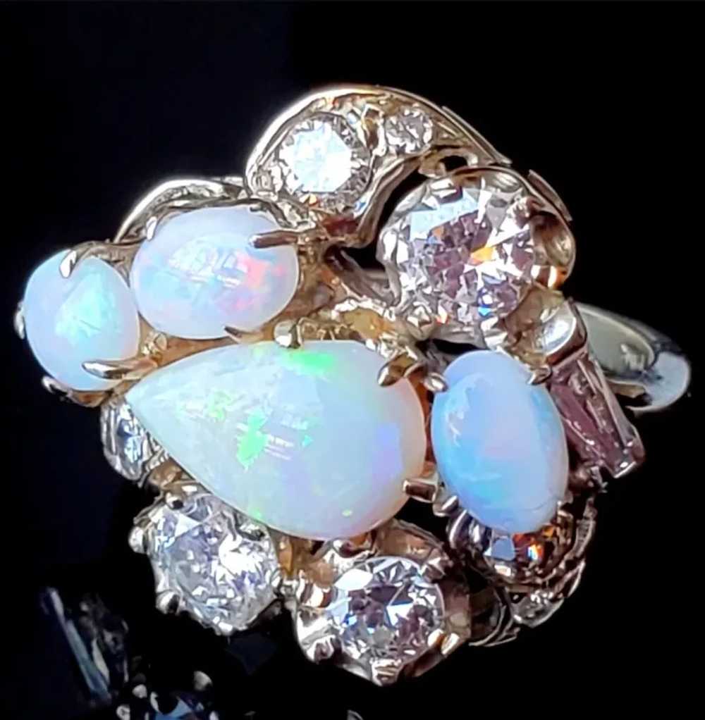 14K Opal Cluster & Old European Cut Diamonds Vint… - image 8