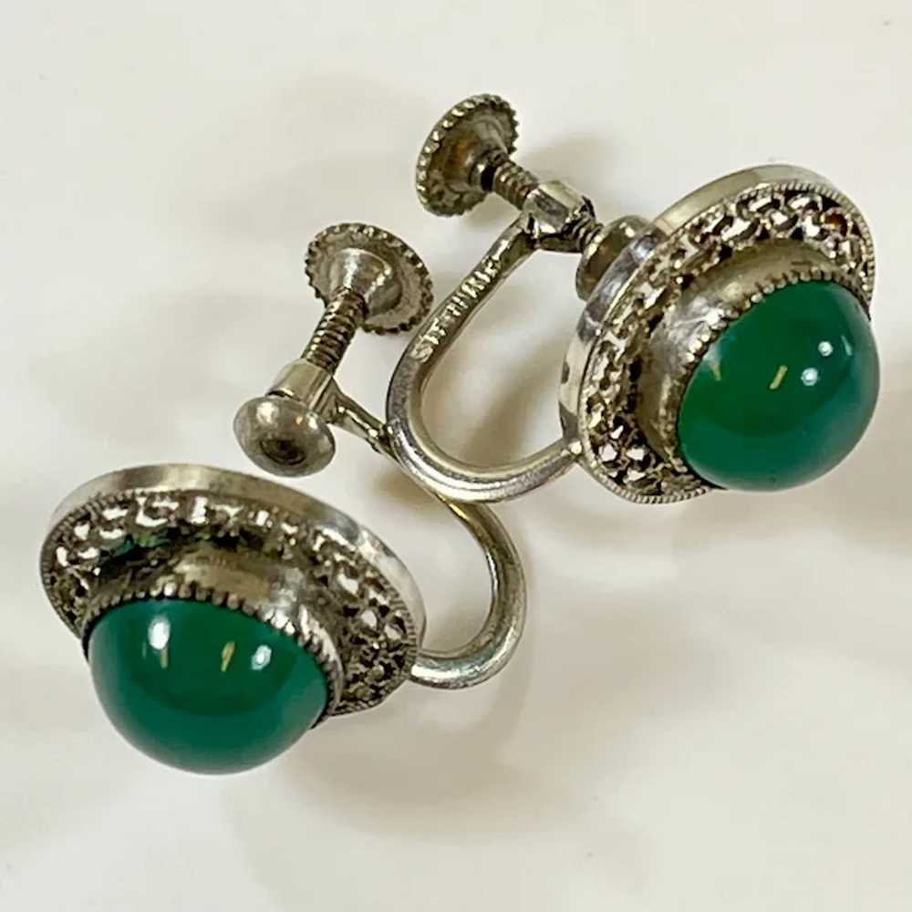 Vintage Jade and Sterling Silver Filigree Earrings - image 4