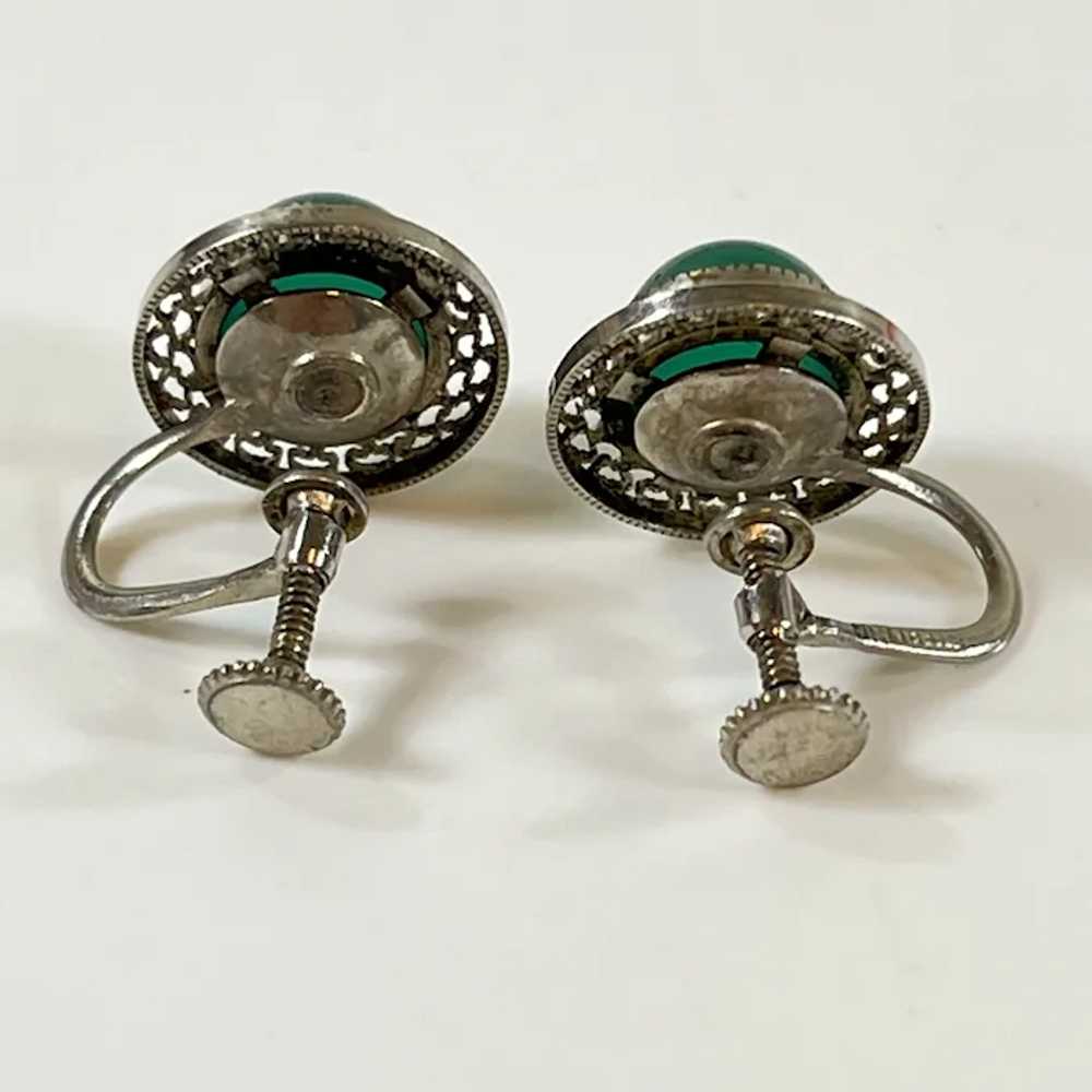 Vintage Jade and Sterling Silver Filigree Earrings - image 5