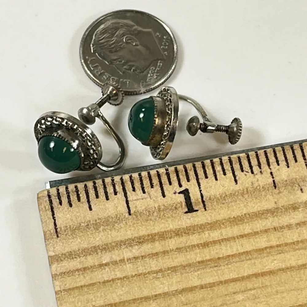 Vintage Jade and Sterling Silver Filigree Earrings - image 7