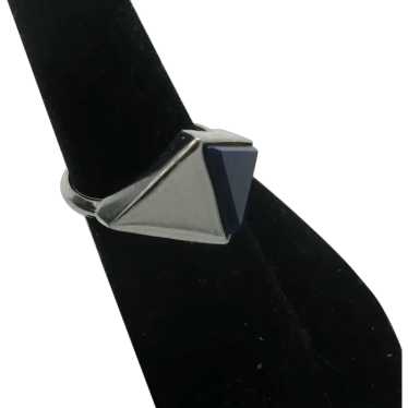 Trifari Midnight Blue Silver tone Pyramid Ring Tr… - image 1