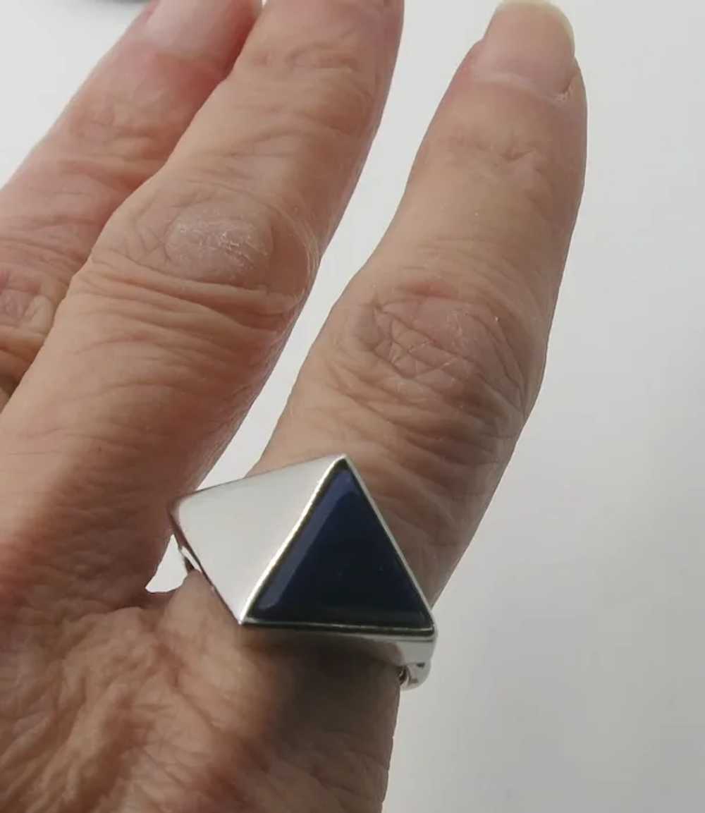 Trifari Midnight Blue Silver tone Pyramid Ring Tr… - image 2