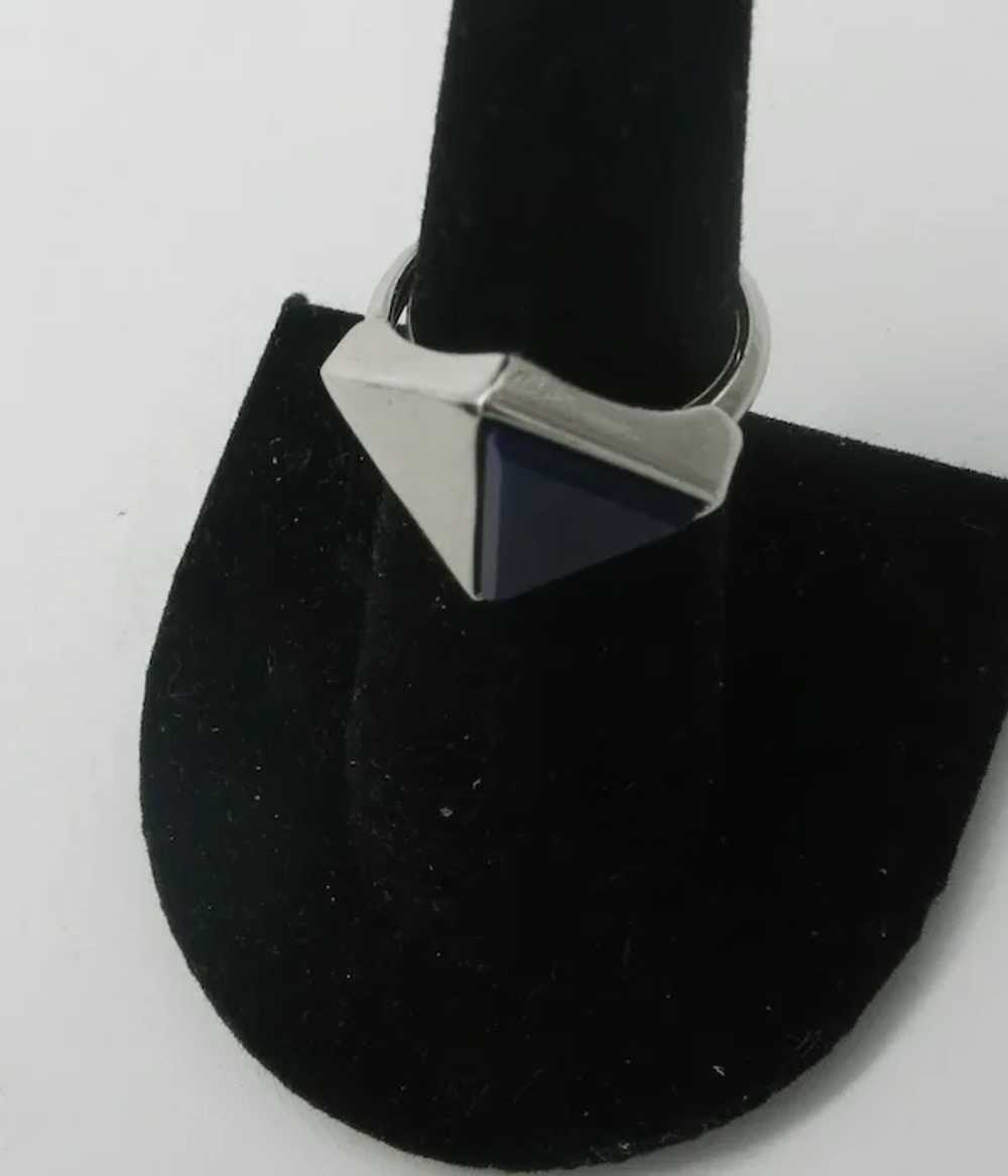 Trifari Midnight Blue Silver tone Pyramid Ring Tr… - image 3
