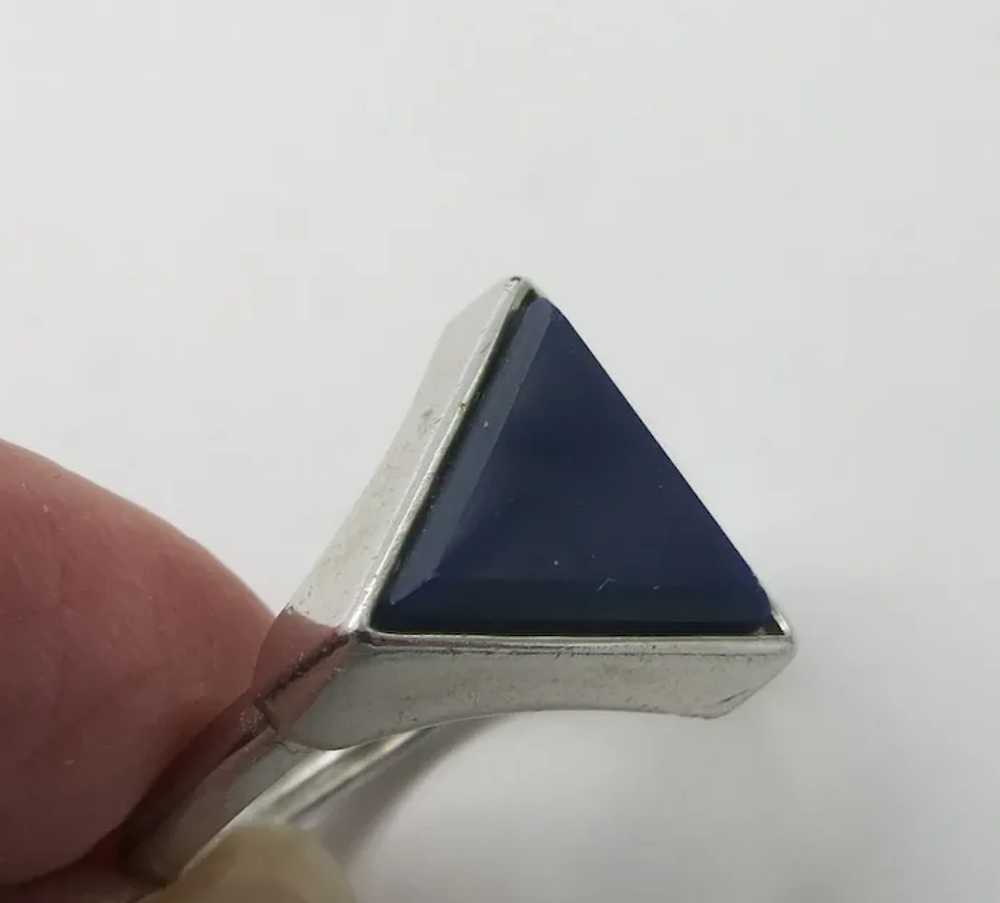 Trifari Midnight Blue Silver tone Pyramid Ring Tr… - image 4