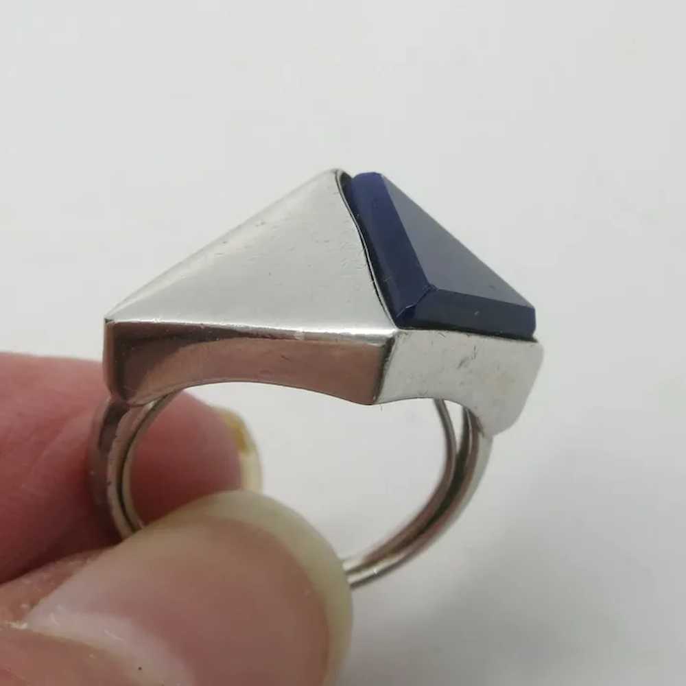 Trifari Midnight Blue Silver tone Pyramid Ring Tr… - image 5