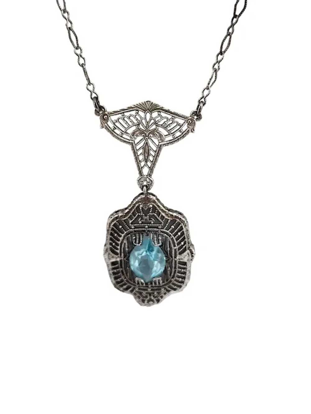 Antique Edwardian Sterling & Glass Filigree Penda… - image 2