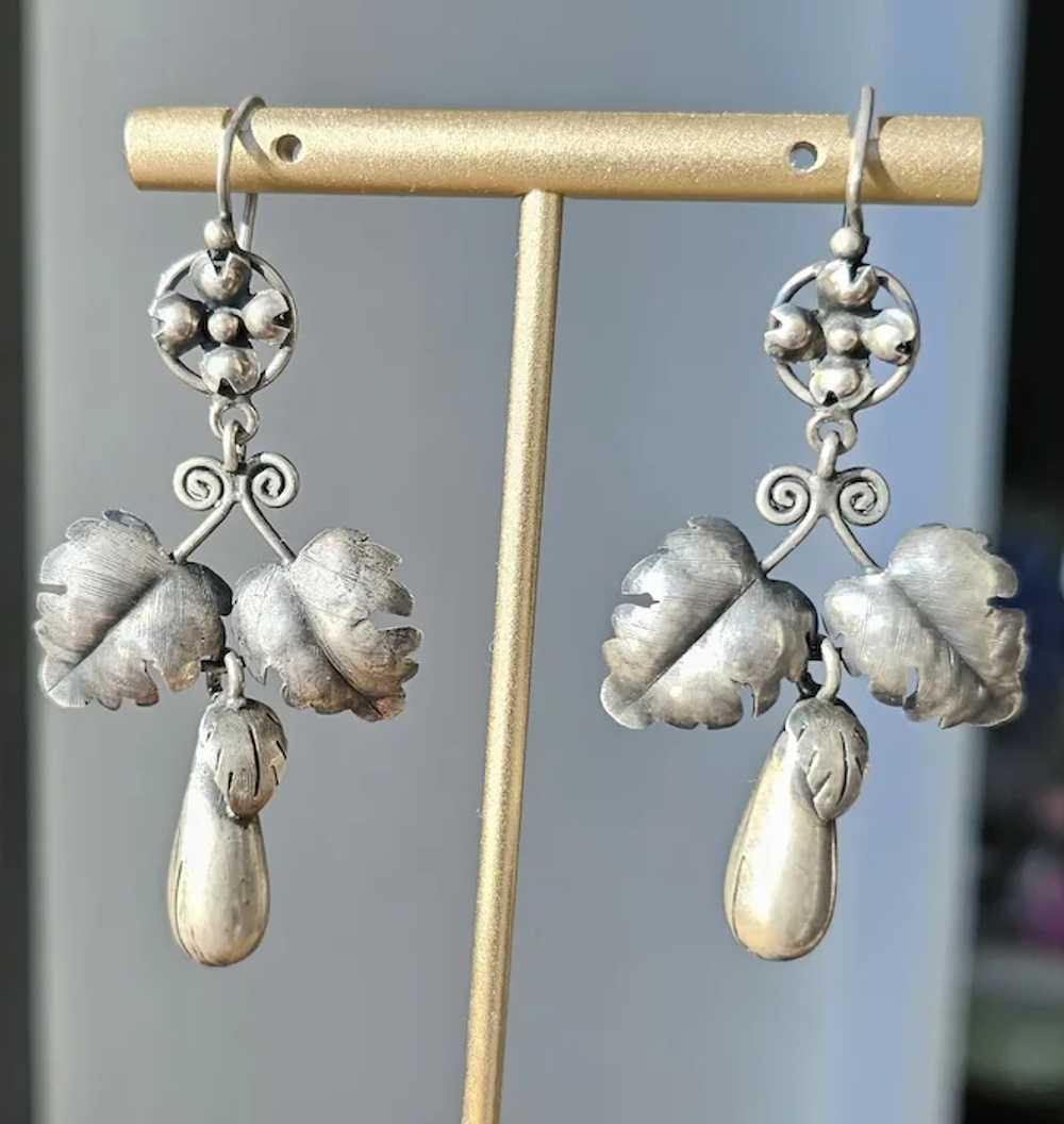 Vintage Sterling Silver Ornate Leaves Earrings - image 2