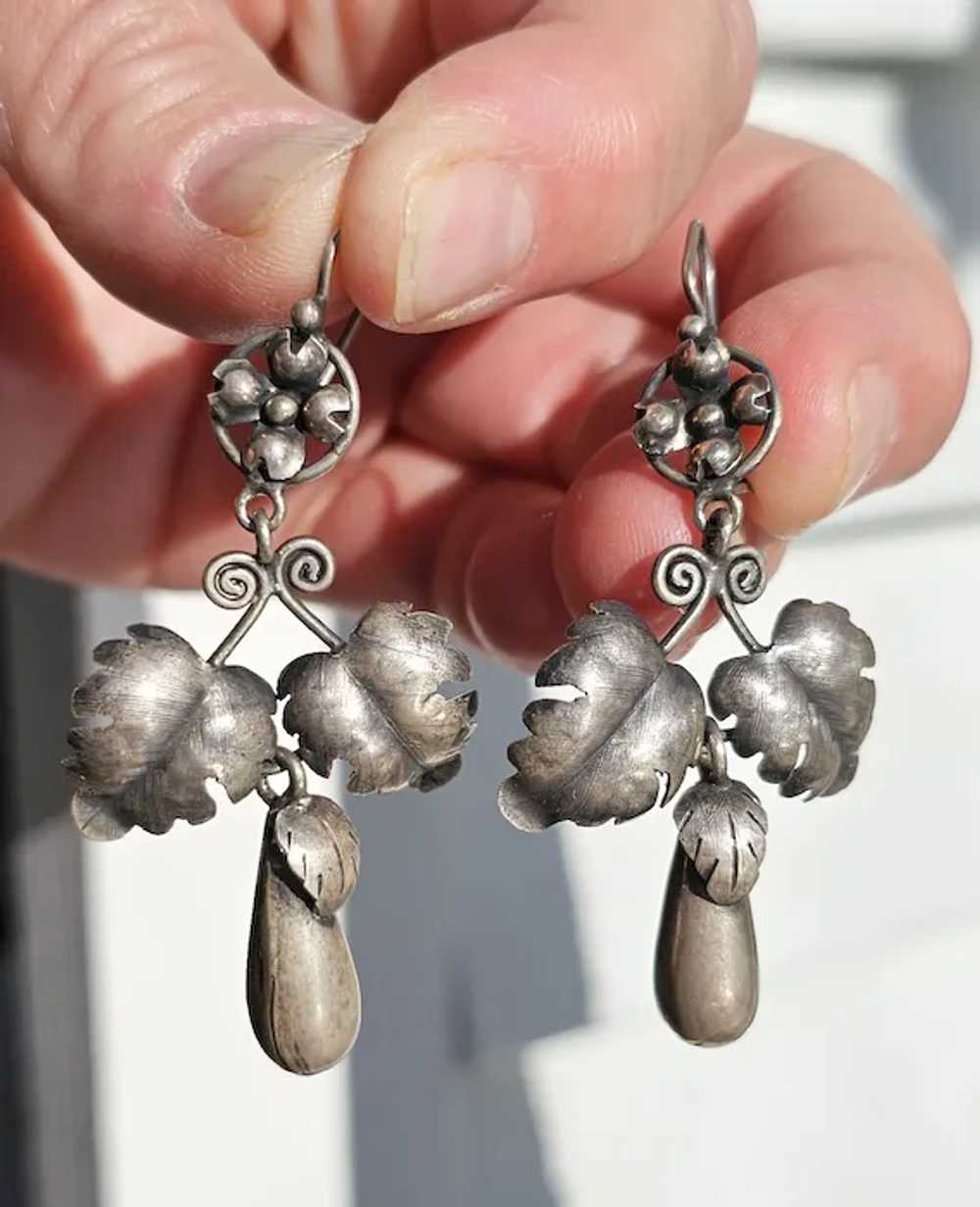 Vintage Sterling Silver Ornate Leaves Earrings - image 3