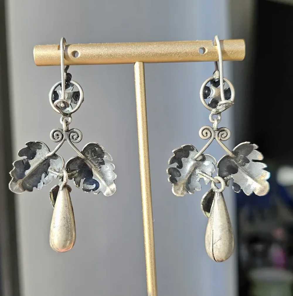 Vintage Sterling Silver Ornate Leaves Earrings - image 4