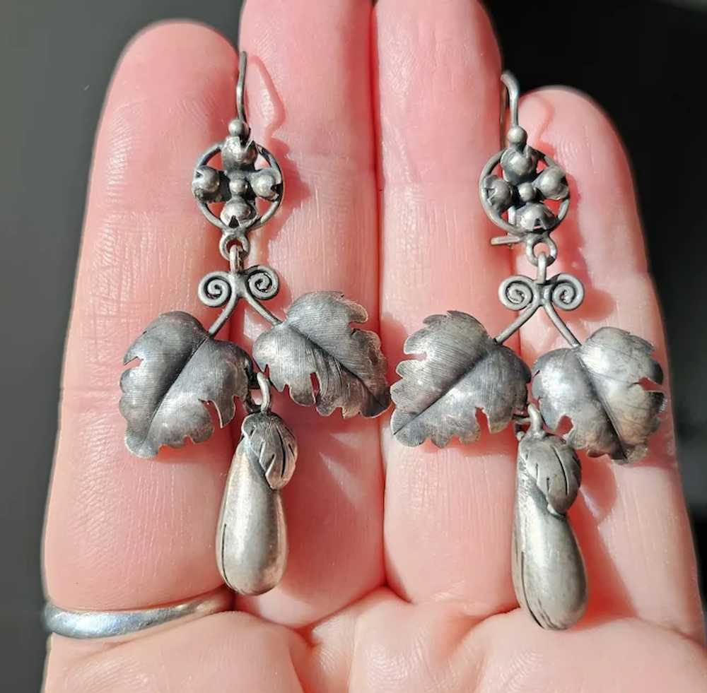 Vintage Sterling Silver Ornate Leaves Earrings - image 5