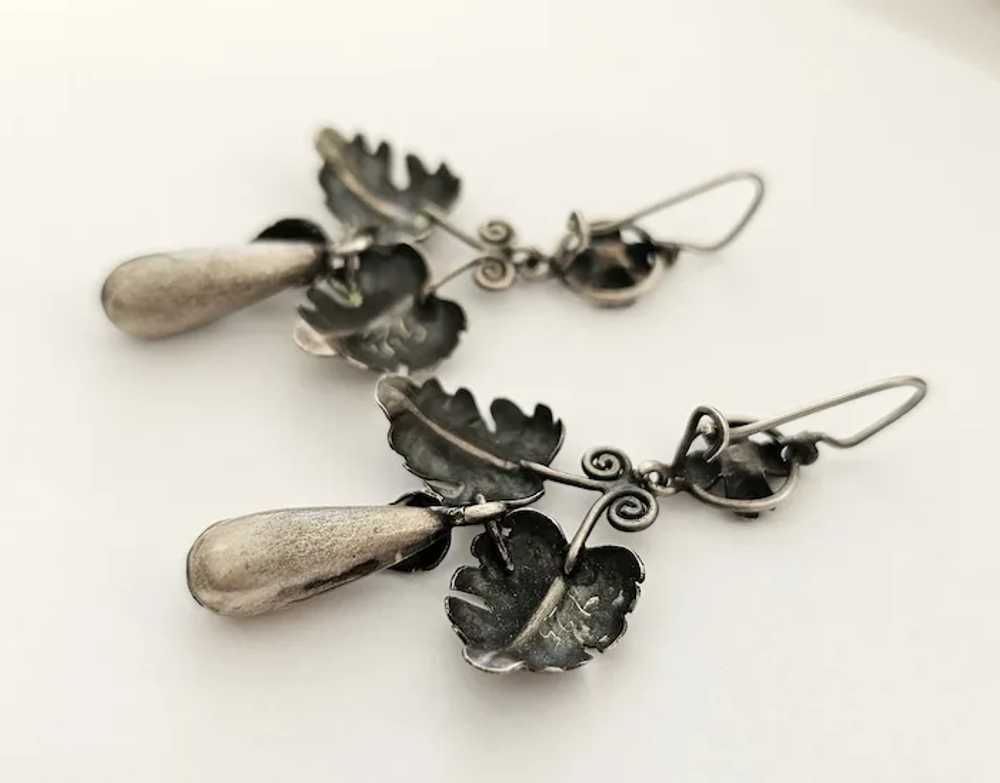 Vintage Sterling Silver Ornate Leaves Earrings - image 6