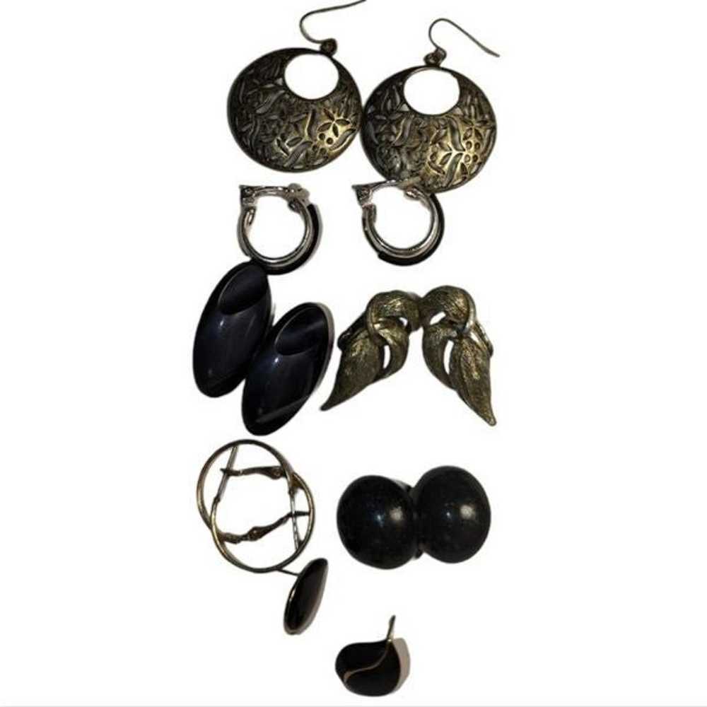 Vintage silver tone and black earrings lot - image 2