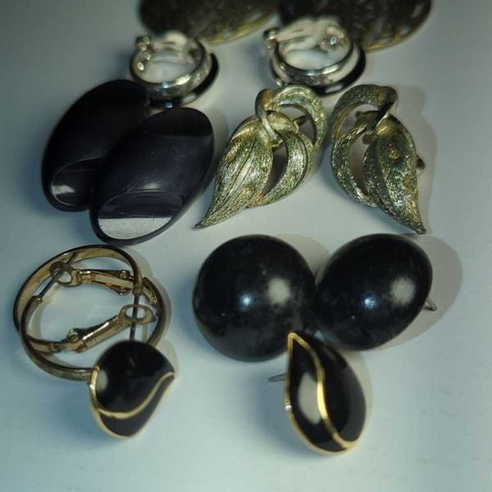 Vintage silver tone and black earrings lot - image 3