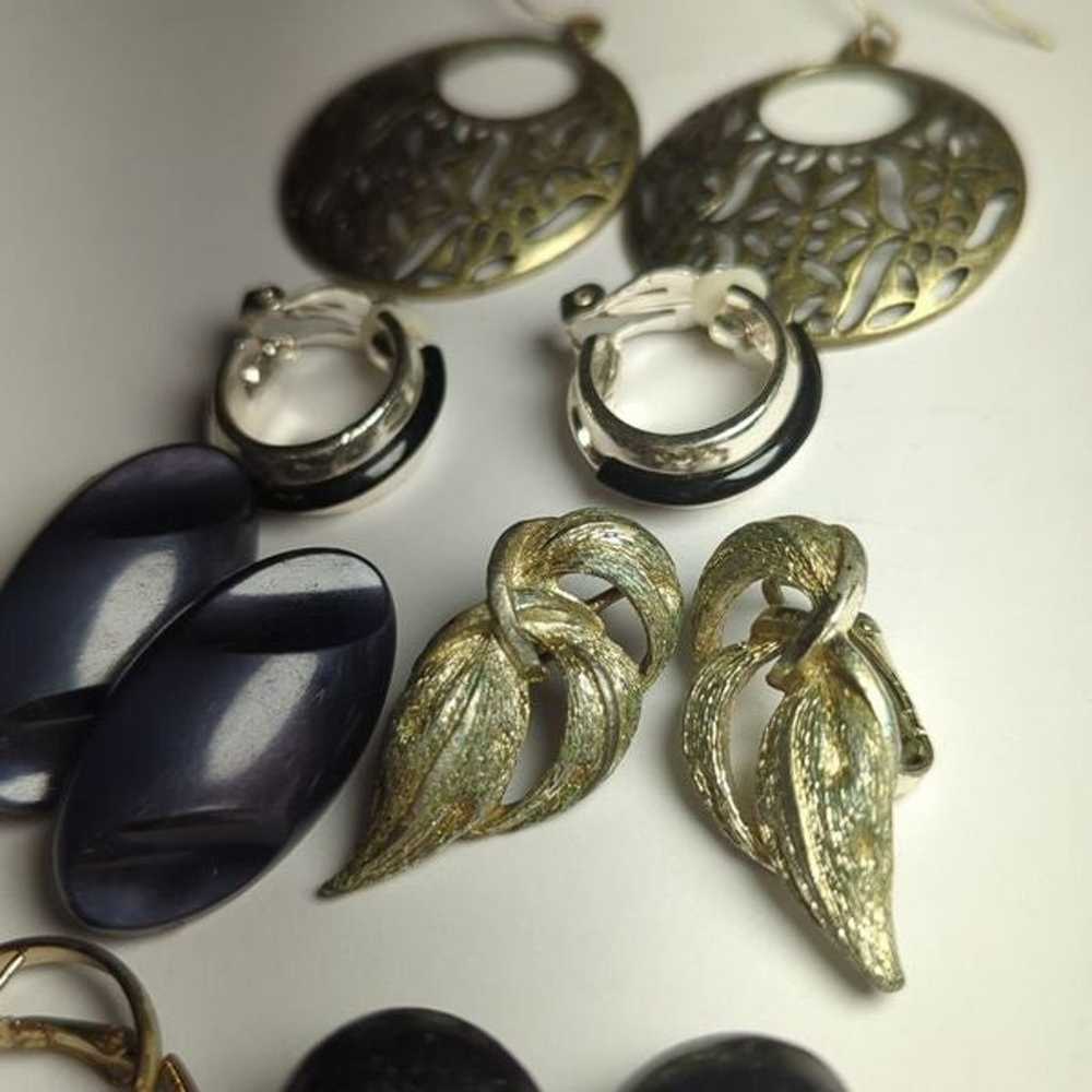 Vintage silver tone and black earrings lot - image 4