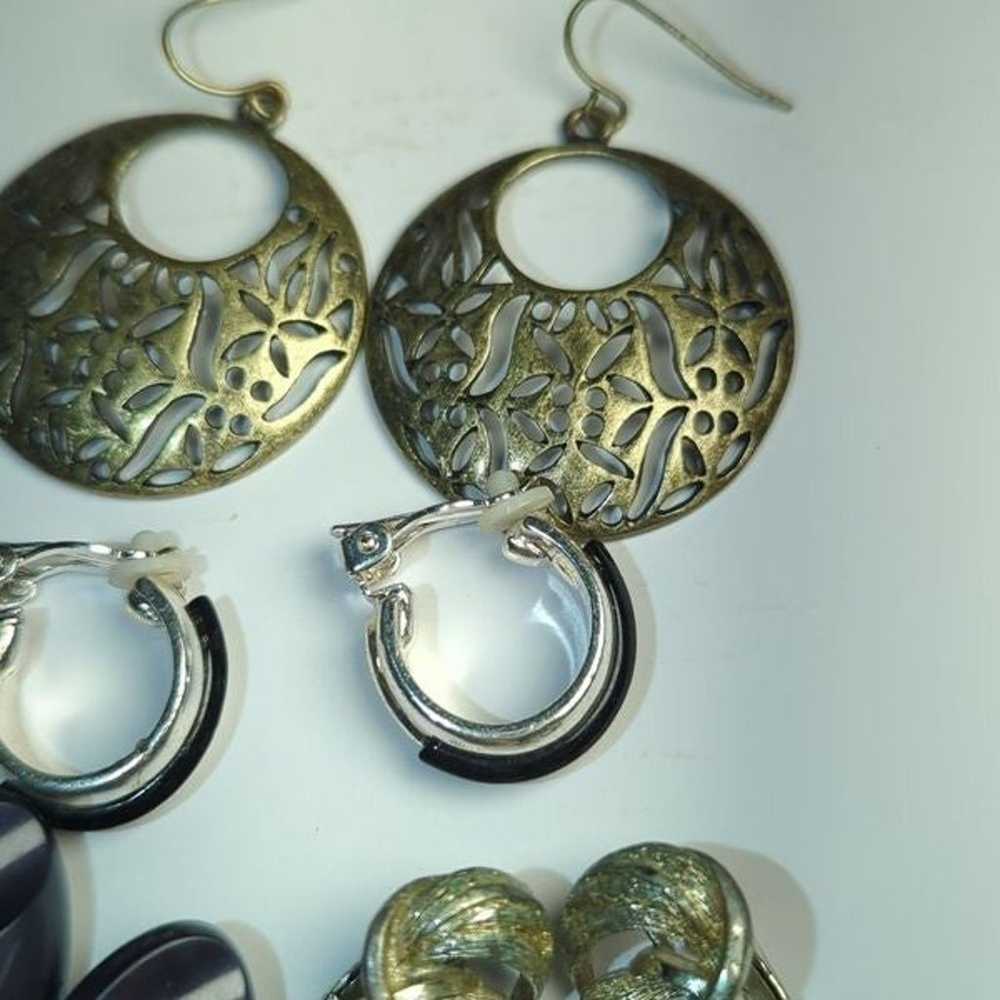 Vintage silver tone and black earrings lot - image 5