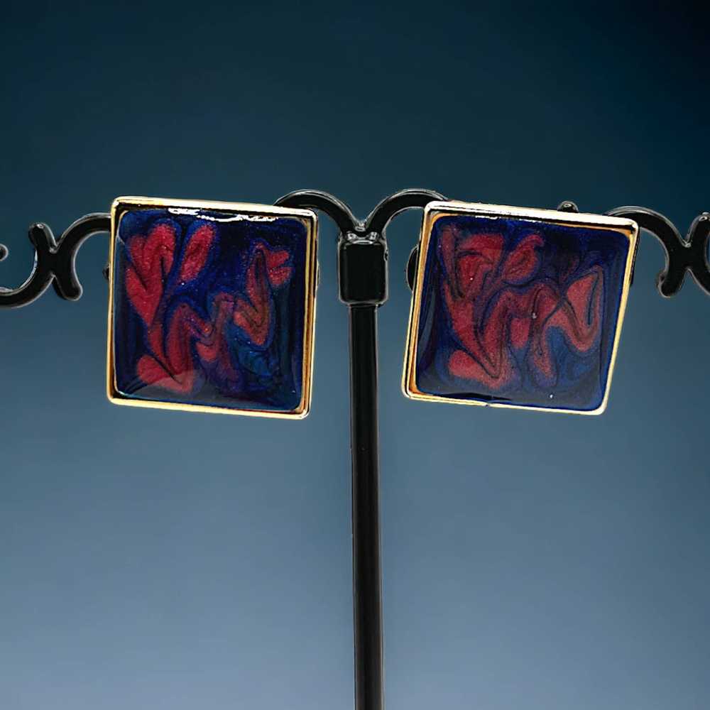 Handcrafted Vintage Murano Glass Marbled Blue and… - image 1