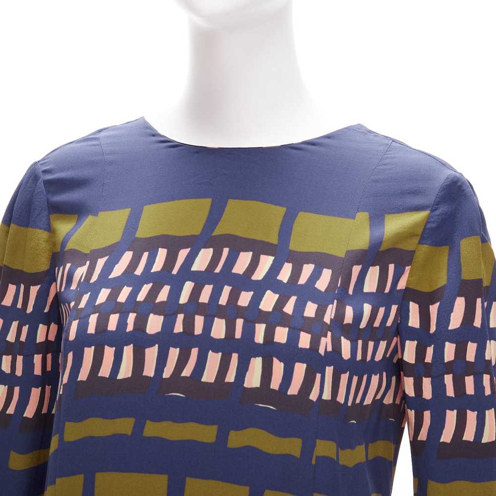 Marni MARNI 100% silk navy khaki geometric print … - image 2